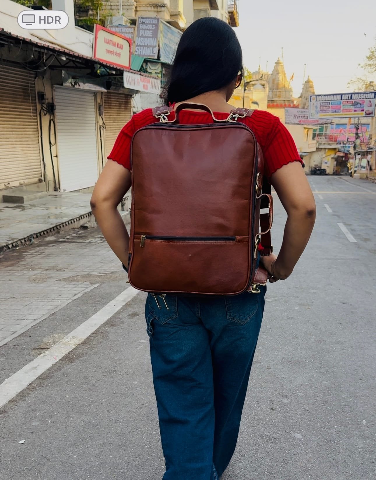 Leather Laptop Bag Travel Backpack Bag Brown